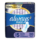 ALWAYS® MAXI EXTRA HEAVY OVERNIGHT PADS WITH WINGS, SIZE 5, SOLD AS 20/PACK PROCTER 03700017902