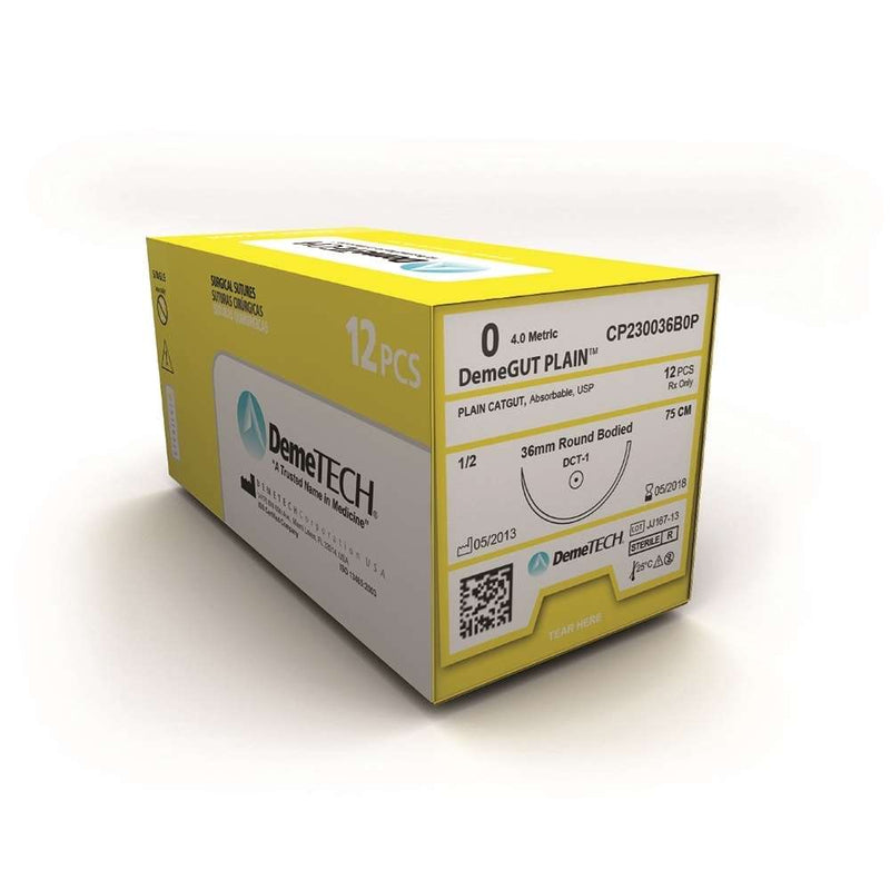 Plain 5-0 3/8 18" 13mm (C3) Precision Point Reverse Cutting Beige Sutures 12/bx. - DemeTech