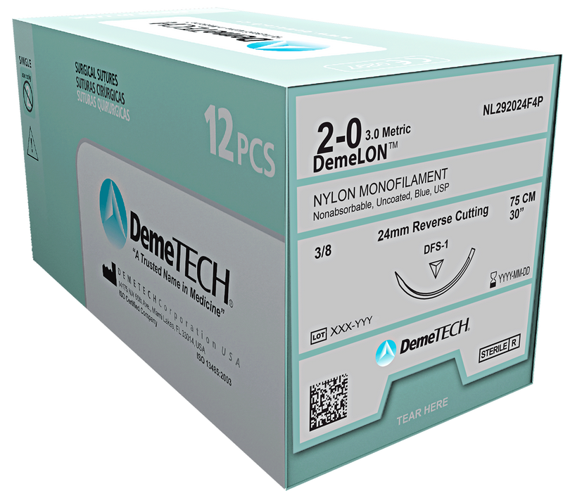 Nylon 5-0 3/8 18" 19mm (C6) Reverse Cutting Black Sutures 12/bx. - DemeTech