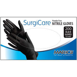 SurgiCare Large Black Nitrile Gloves 3.1 mil 200/bx. - MARK3*