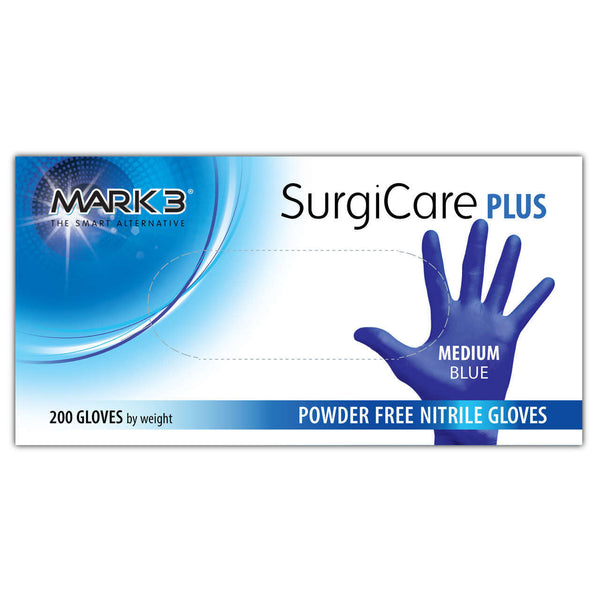 SurgiCare Plus Extra Small Blue Nitrile Gloves 3.0 MIL 200/bx. - MARK3*