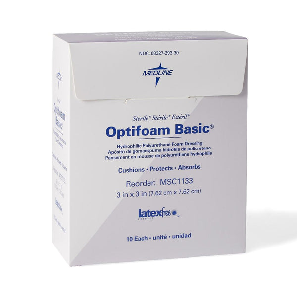 OPTIFOAM® BASIC NONADHESIVE WITHOUT BORDER FOAM DRESSING, 3 X 3 INCH, SOLD AS 100/CASE MEDLINE MSC1133