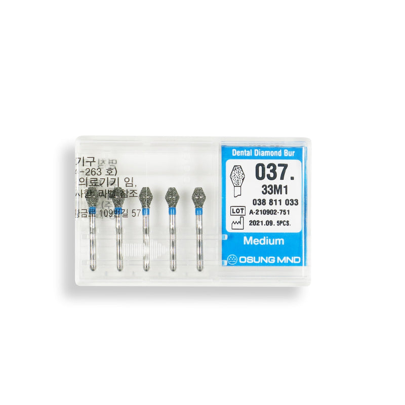 Double Conical, Symmetrical, Short 3.3 mm Dia. Medium Grit Diamond Bur 5 per pack. 037.33M1