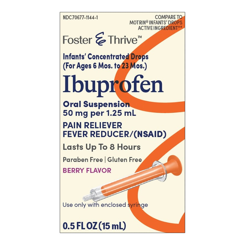 FOSTER & THRIVE™ IBUPROFEN 50 MG PER 1.25 ML INFANTS' CONCENTRATED DROPS BERRY, SOLD AS 1/EACH MCKESSON 70677114401