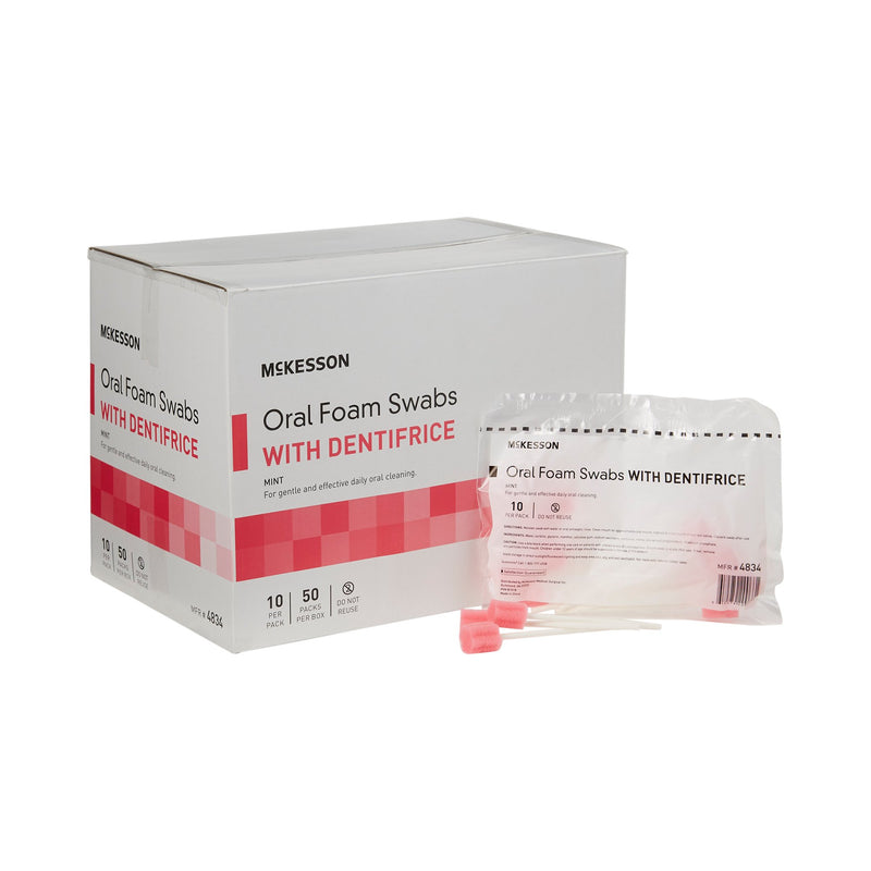 MCKESSON ORAL SWABSTICK FOAM TIP DENTIFRICE, MINT, 10 PER PACK, SOLD AS 100/CASE MCKESSON 4834