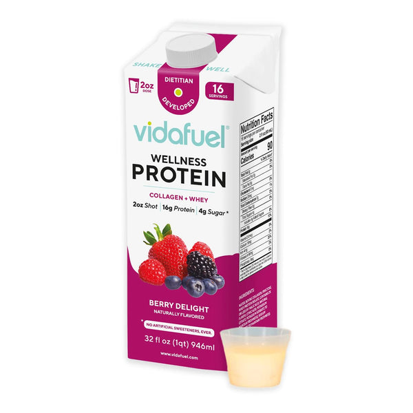 VIDAFUEL WELLNESS PROTEIN DRINK WITH COLLAGEN AND WHEY, BERRY DELIGHT FLAVOR, SOLD AS 1/EACH VIDAFUEL 02-222A