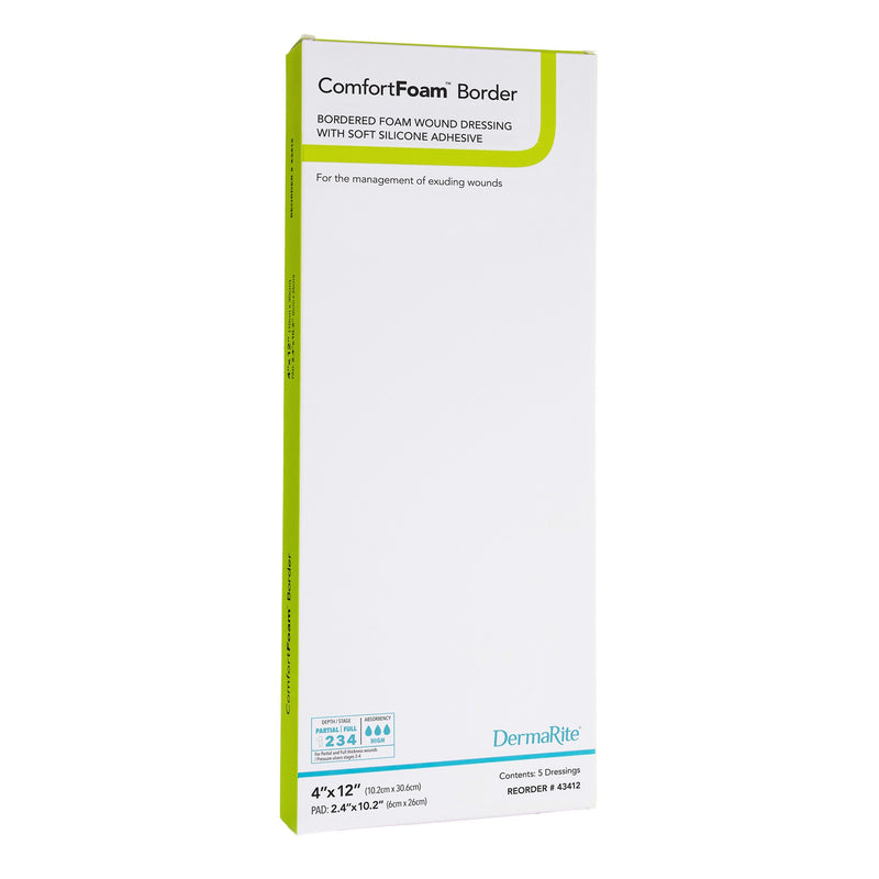 COMFORTFOAM™ BORDERED FOAM WOUND DRESSING W/ SOFT SILICONE ADHESIVE, 4 X 12 INCH, SOLD AS 5/BOX DERMARITE 43412