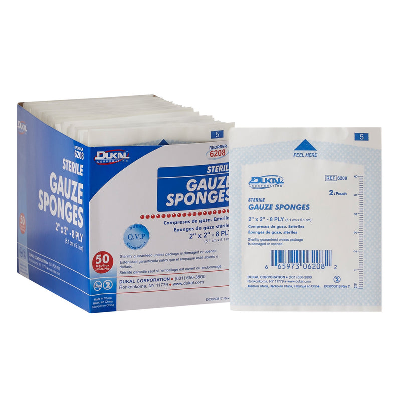 DUKAL™ STERILE GAUZE SPONGE, 2 X 2 INCH, 8-PLY, SOLD AS 3000/CASE DUKAL 6208
