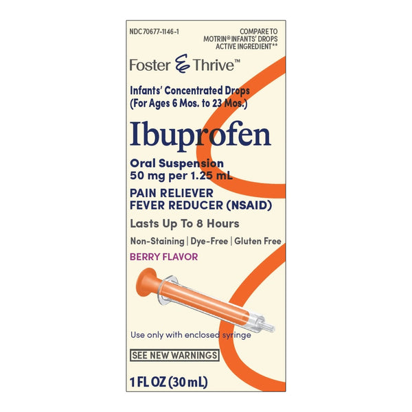 FOSTER & THRIVE™ IBUPROFEN 50 MG PER 1.25 ML INFANTS' CONCENTRATED DROPS BERRY, SOLD AS 1/EACH MCKESSON 70677114601