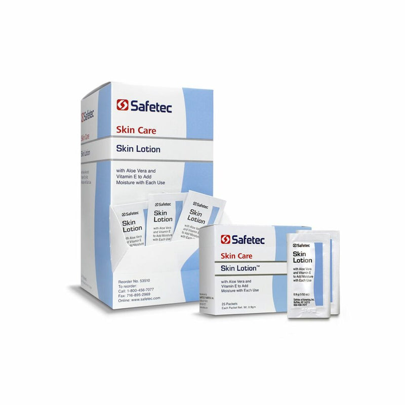 SAFETEC SKIN LOTION. SKIN LOTION, .9G, VANILLA ALMOND SCENTED, 25/BX, 36 BX/CS (NOT AVAILABLE FOR SALE INTO CANADA). LOTION SKIN 0.9G POUCH VANLAALMND