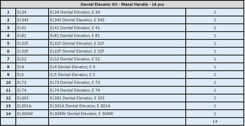 Dental Elevator Kit - Metal Handle - 14 Pcs - Osung USA