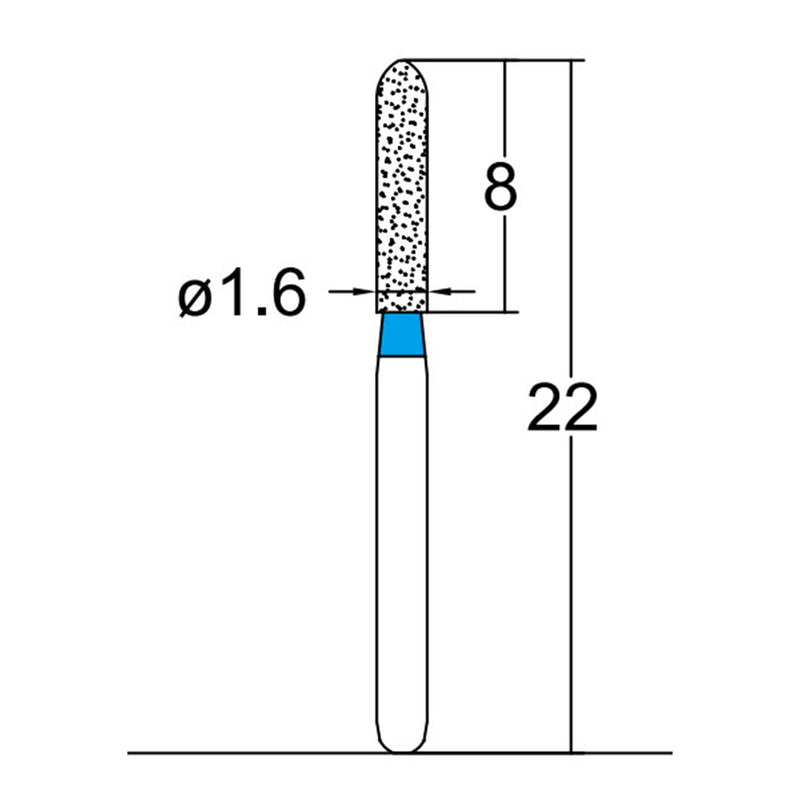 Torpedo, Cylindrical 1.6 mm Dia. Medium Grit Diamond Bur 5 per pack. 284.16M1