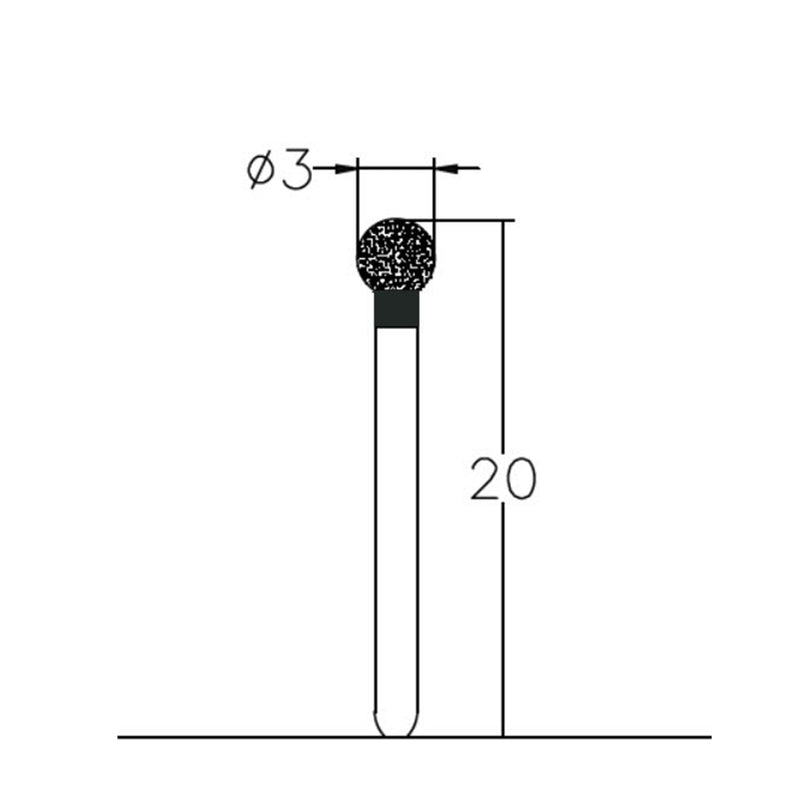 Spherical 3 mm Dia. Extra Coarse Grit Diamond Bur 5 per pack. 001.30EC1