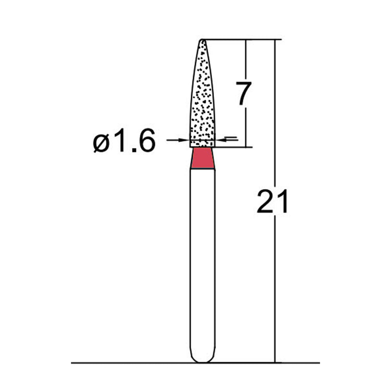 Cylindrical, Ogival End 1.6 mm Dia. Fine Grit Diamond Bur 5 per pack. 245.16F1