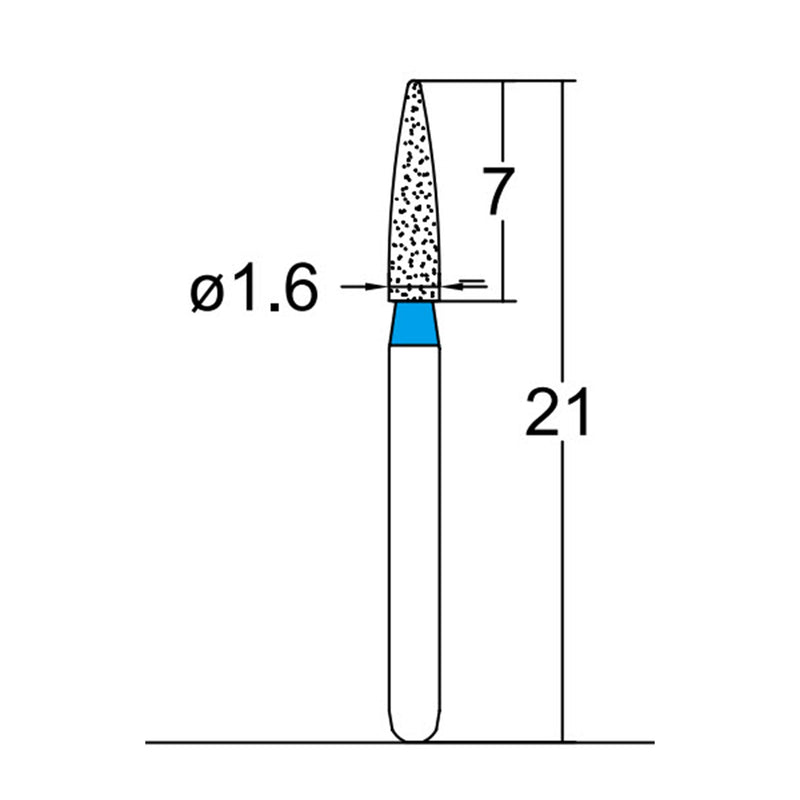 Cylindrical, Ogival End 1.6 mm Dia. Medium Grit Diamond Bur 5 per pack. 245.16M1 - Osung USA