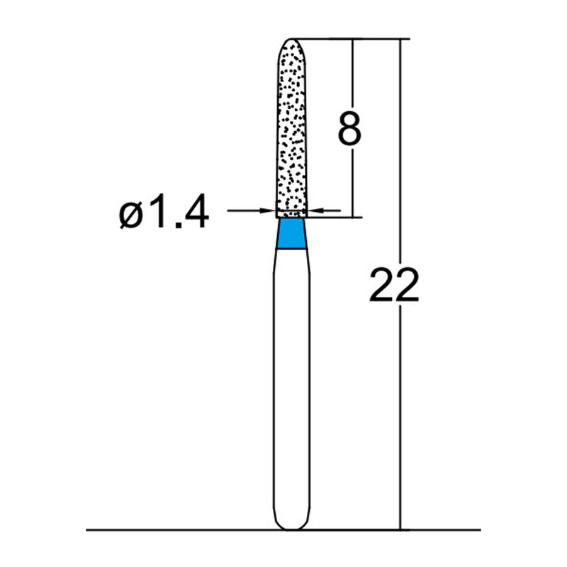 Torpedo, Cylindrical 1.4 mm Dia. Medium Grit Diamond Bur 5 per pack. 284.14M1