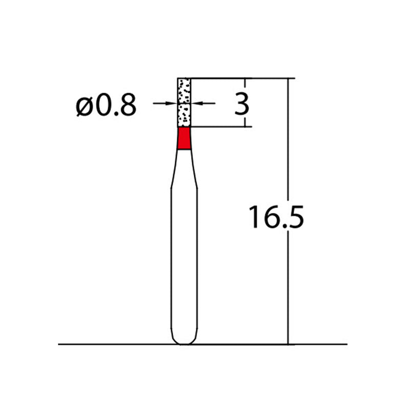 Cylindrical 0.8 mm Dia. Fine Grit Diamond Bur 5 per pack. 107.8F1
