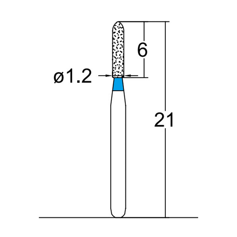 Torpedo, Cylindrical 1.2 mm Dia. Medium Grit Diamond Bur 5 per pack. 284.12M1