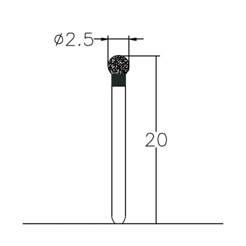 Spherical 2.5 mm Dia. Extra Coarse Grit Diamond Bur 5 per pack. 001.25EC1