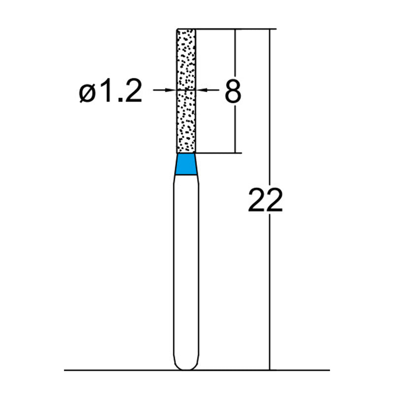 Cylindrical 1.2 mm Dia. Medium Grit Diamond Bur 5 per pack. 107.12M1