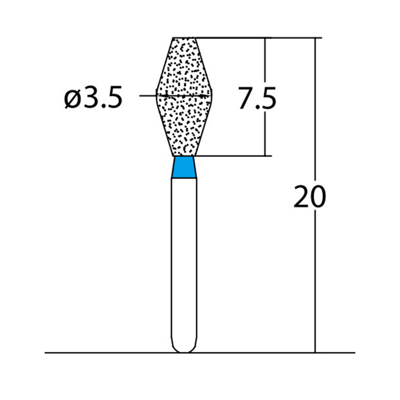 Double Conical, Symmetrical, Short 3.5 mm Dia. Medium Grit Diamond Bur 5 per pack. 037.35M1