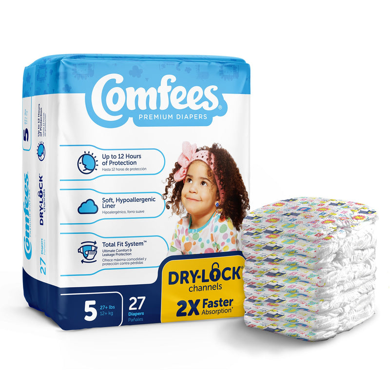 ATTENDS COMFEES PREMIUM BABY DIAPERS, UNISEX, TAB CLOSURE, SIZE 5, SOLD AS 27/BAG ATTENDS CMF-5
