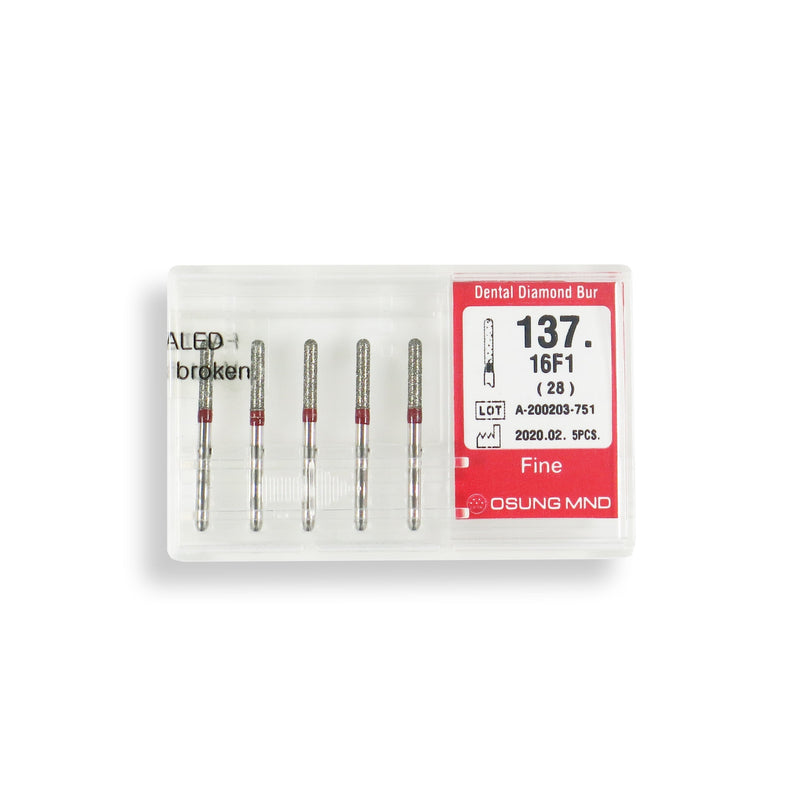 Cylindrical, Hemispherical End 1.6 mm Dia. Fine Grit Diamond Bur 5 per pack. 137.16F1