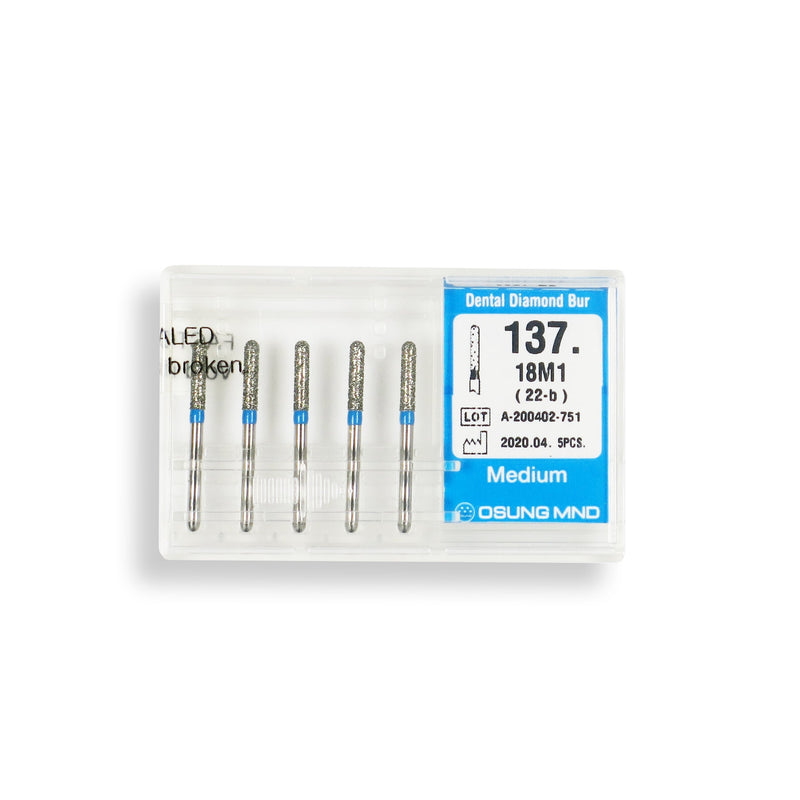 Cylindrical, Hemispherical End 1.8 mm Dia. Medium Grit Diamond Bur 5 per pack. 137.18M1