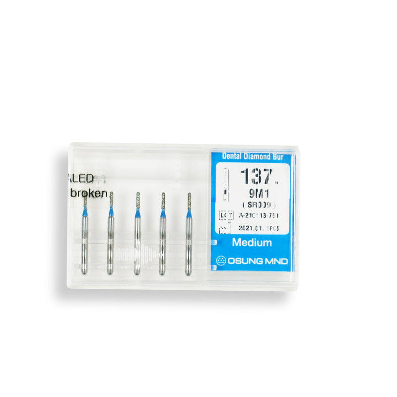 Cylindrical, Hemispherical End 0.9 mm Dia. Medium Grit Diamond Bur 5 per pack. 137.9M1