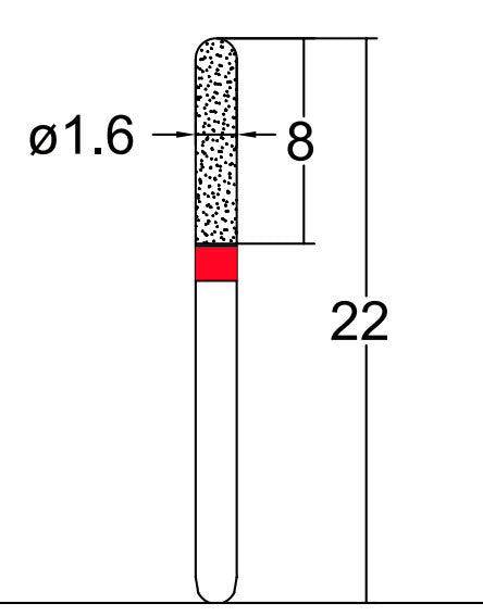 Cylindrical, Hemispherical End 1.6 mm Dia. Fine Grit Diamond Bur 5 per pack. 137.16F1