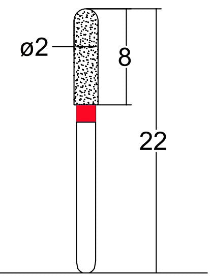 Cylindrical, Hemispherical End 2 mm Dia. Fine Grit Diamond Bur 5 per pack. 137.20F1