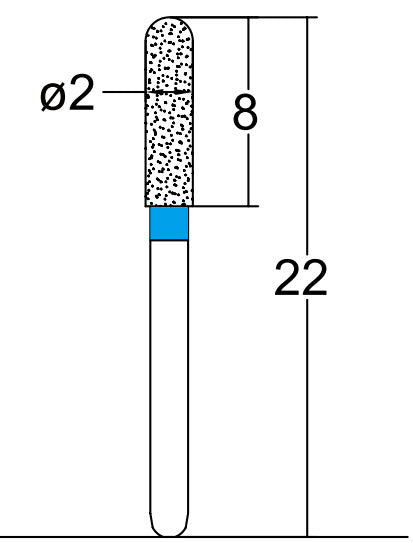 Cylindrical, Hemispherical End 2 mm Dia. Medium Grit Diamond Bur 5 per pack. 137.20M1