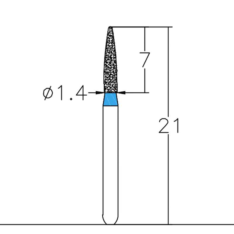 Cylindrical, Ogival End 1.4 mm Dia. Medium Grit Diamond Bur 5 per pack. 245.14M1