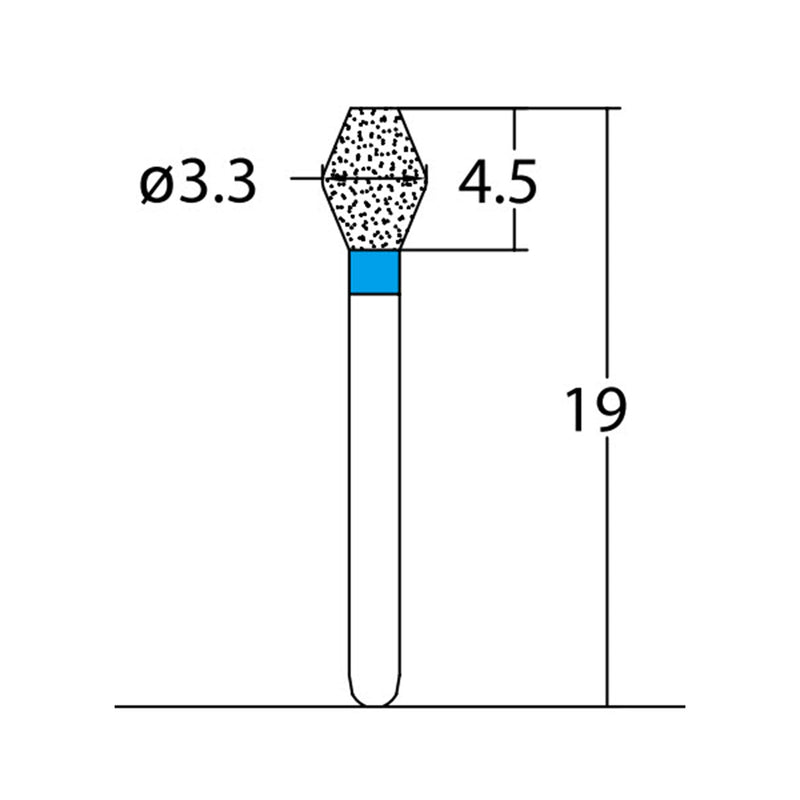 Double Conical, Symmetrical, Short 3.3 mm Dia. Medium Grit Diamond Bur 5 per pack. 037.33M1