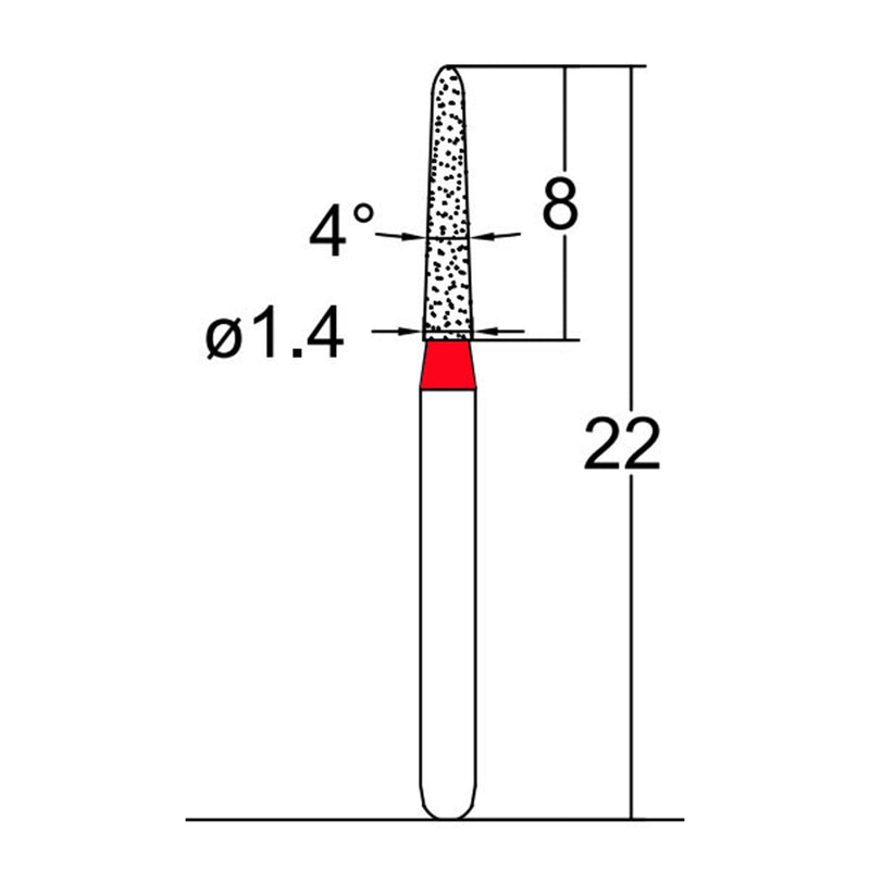 Torpedo, Conical 1.4 mm Dia. Fine Grit Diamond Bur 5 per pack. 294.14F3