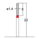 Cylindrical, Hemispherical End 1.4 mm Dia. Fine Grit Diamond Bur 5 per pack. 137.14F1 - Osung USA