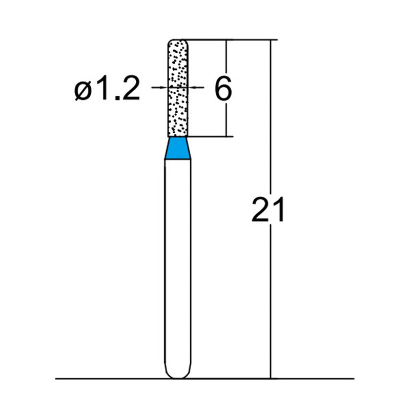 Cylindrical, Rounded Edge 1.2 mm Dia. Medium Grit Diamond Bur 5 per pack. 156.12M1