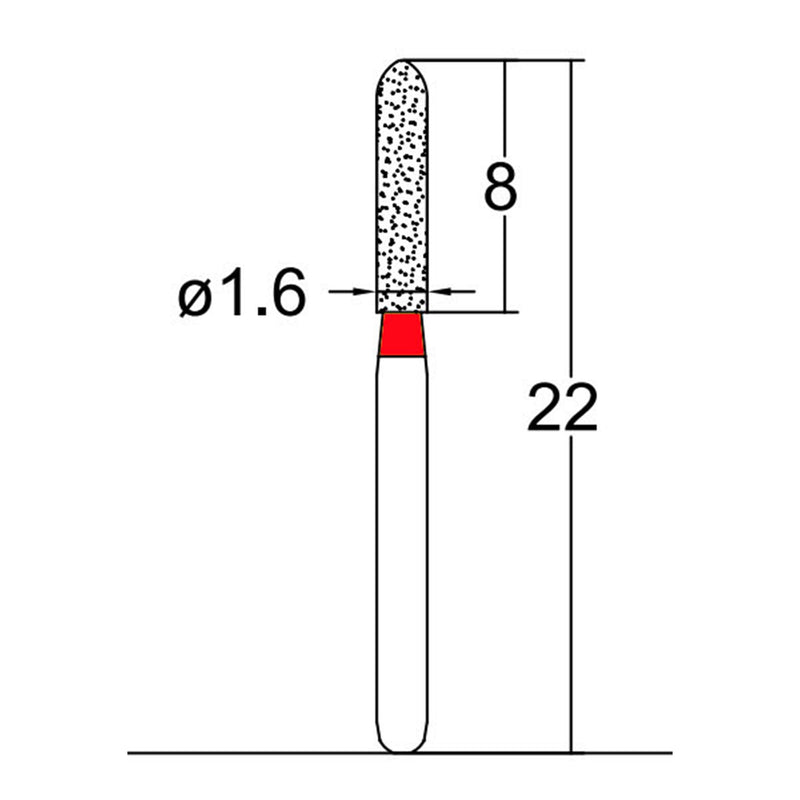 Torpedo, Cylindrical 1.6 mm Dia. Fine Grit Diamond Bur 5 per pack. 284.16F1