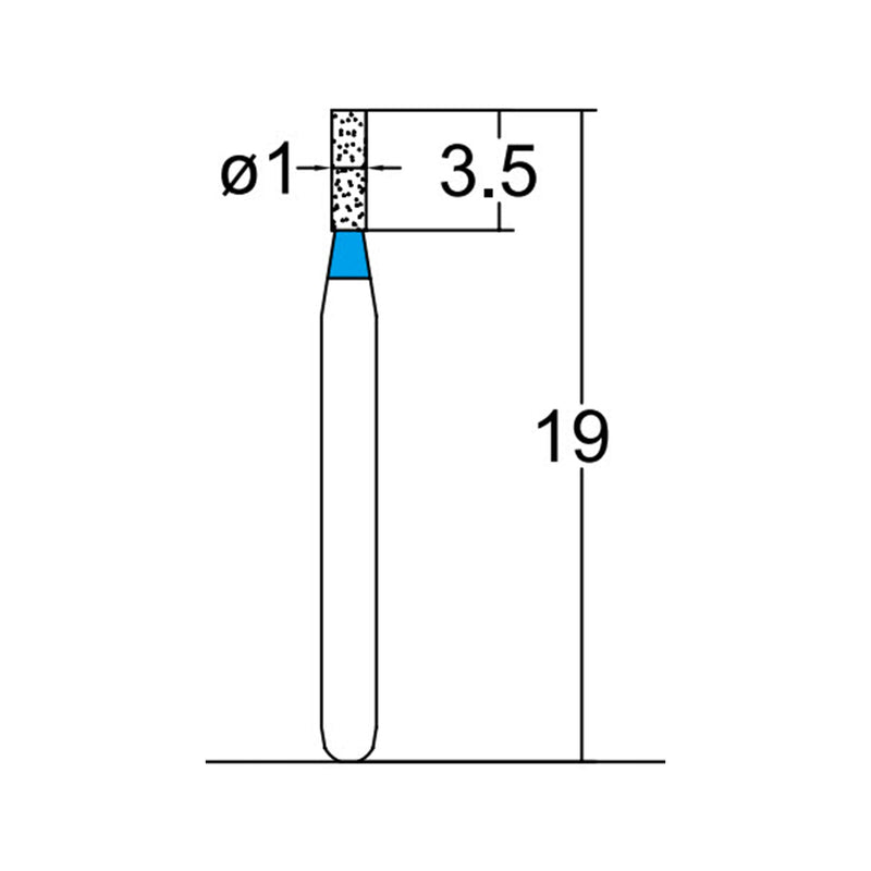 Cylindrical 1 mm Dia. Medium Grit Diamond Bur 5 per pack. 107.10M1