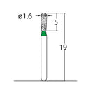 Pear 1.6 mm Dia. Coarse Grit Diamond Bur 5 per pack. 237.16C2