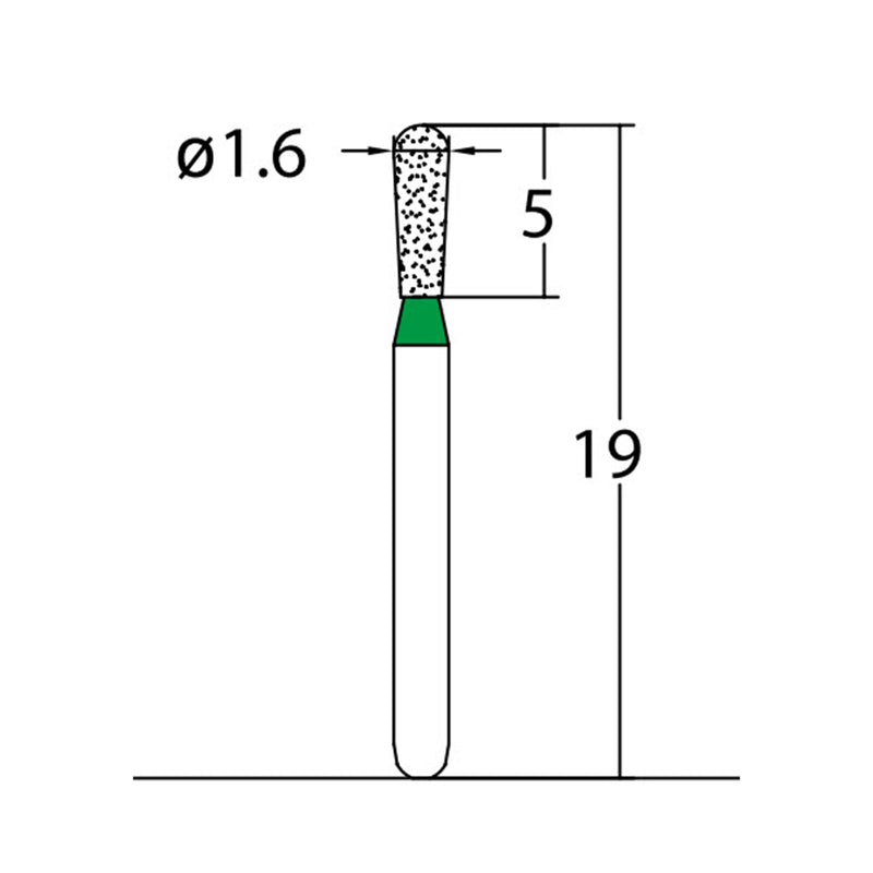 Pear 1.6 mm Dia. Coarse Grit Diamond Bur 5 per pack. 237.16C2