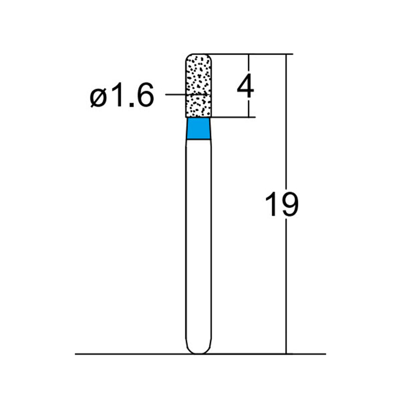 Cylindrical, Rounded Edge 1.6 mm Dia. Medium Grit Diamond Bur 5 per pack. 156.16M1