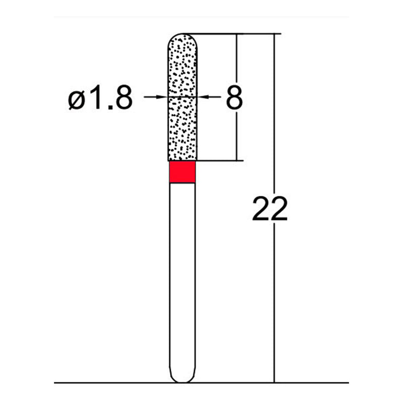 Cylindrical, Hemispherical End 1.8 mm Dia. Fine Grit Diamond Bur 5 per pack. 137.18F1