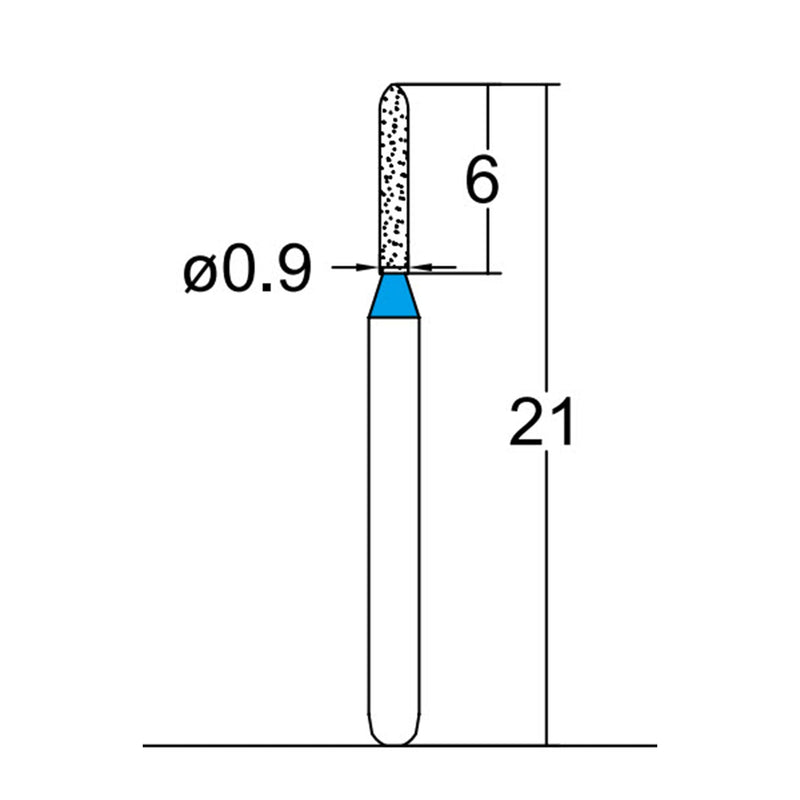 Torpedo, Cylindrical 0.9 mm Dia. Medium Grit Diamond Bur 5 per pack. 284.9M2