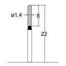 Cylindrical, Hemispherical End 1.4 mm Dia. Extra Coarse Grit Diamond Bur 5 per pack. 137.14EC1 - Osung USA