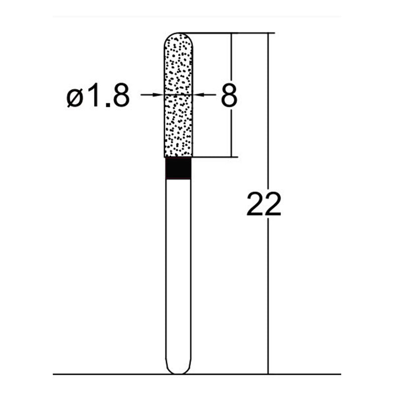 Cylindrical, Hemispherical End 1.8 mm Dia. Extra Coarse Grit Diamond Bur 5 per pack. 137.18EC1