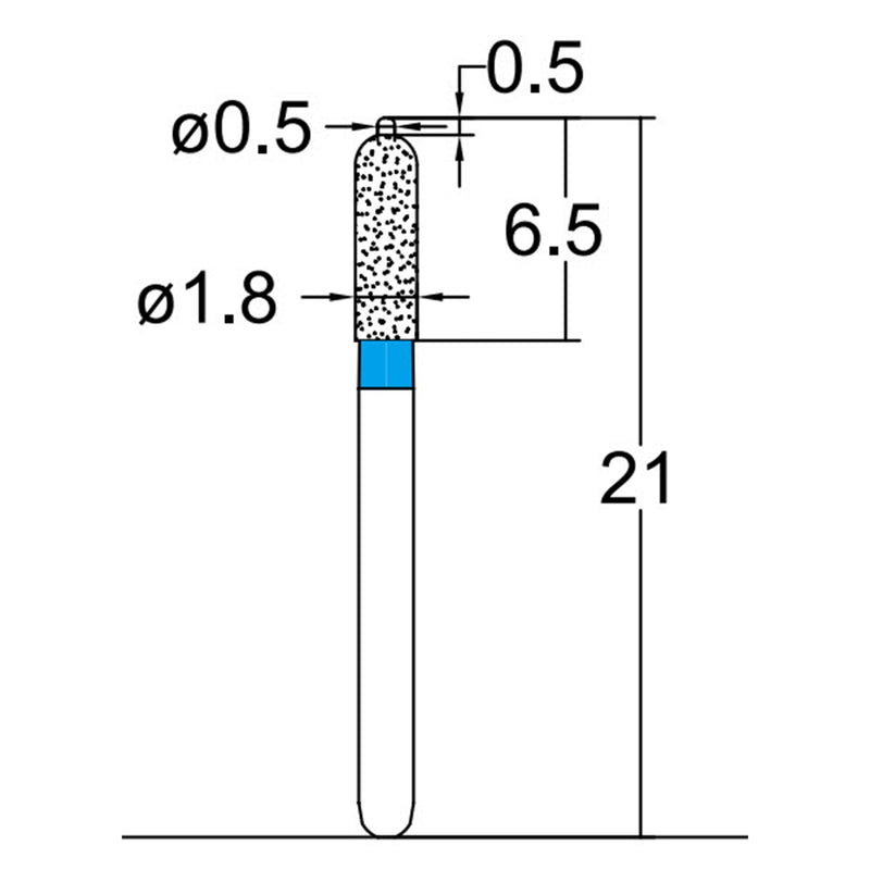 Cylindrical, Ogival End, Side Cutting Only 1.8 mm Dia. Medium Grit Diamond Bur 5 per pack. 255.18M1