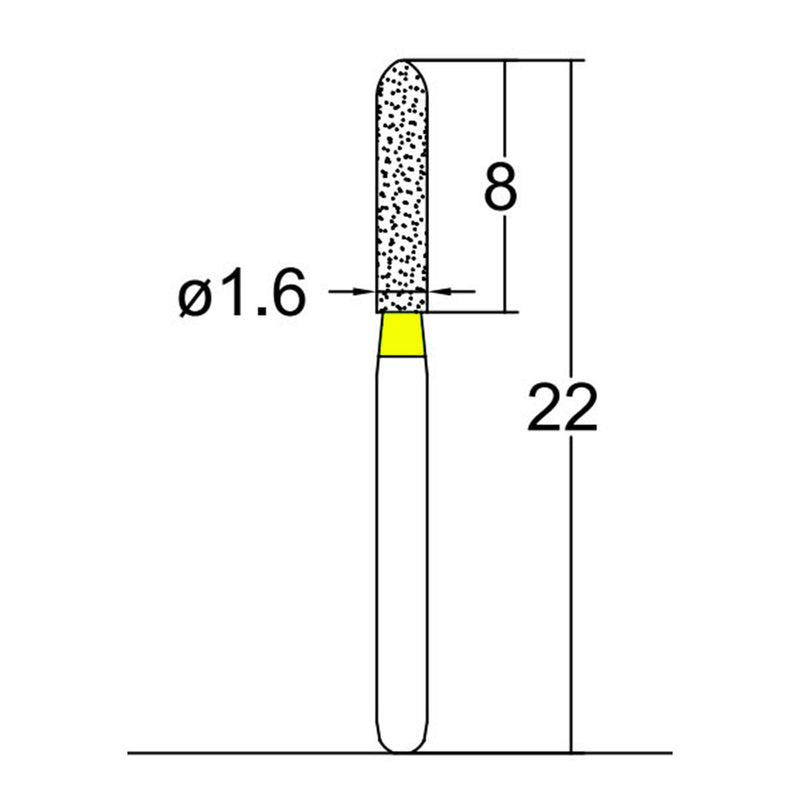 Torpedo, Cylindrical 1.6 mm Dia. Extra Fine Grit Diamond Bur 5 per pack. 284.16EF1