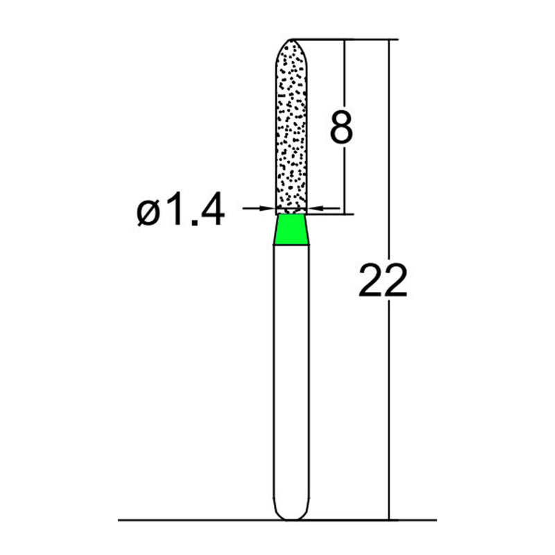 Torpedo, Cylindrical 1.4 mm Dia. Coarse Grit Diamond Bur 5 per pack. 284.14C2