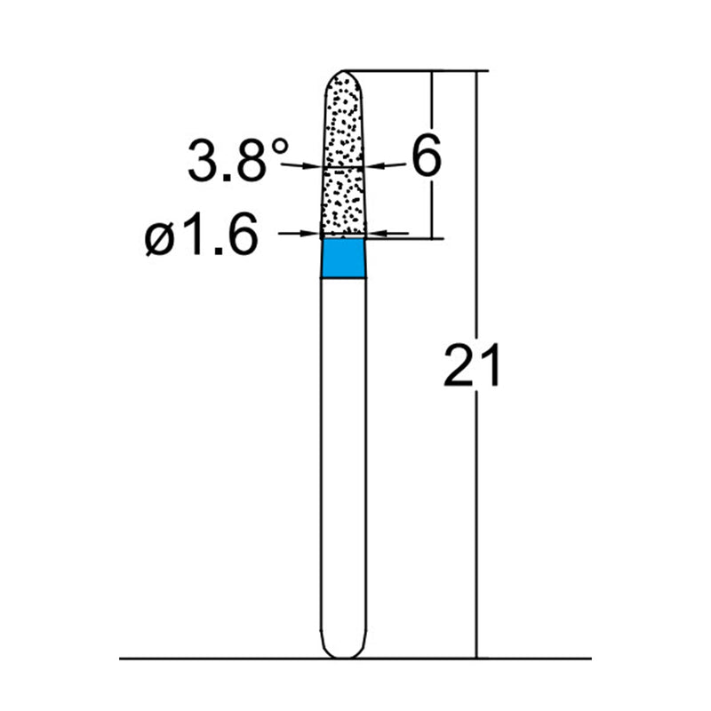 Torpedo, Conical 1.6 mm Dia. Medium Grit Diamond Bur 5 per pack. 294.16M1